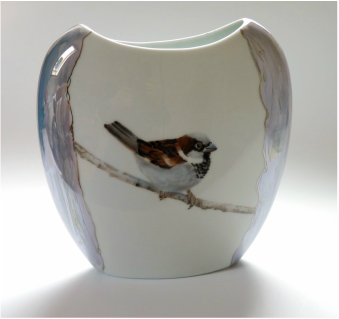 hand painted vase sparrow